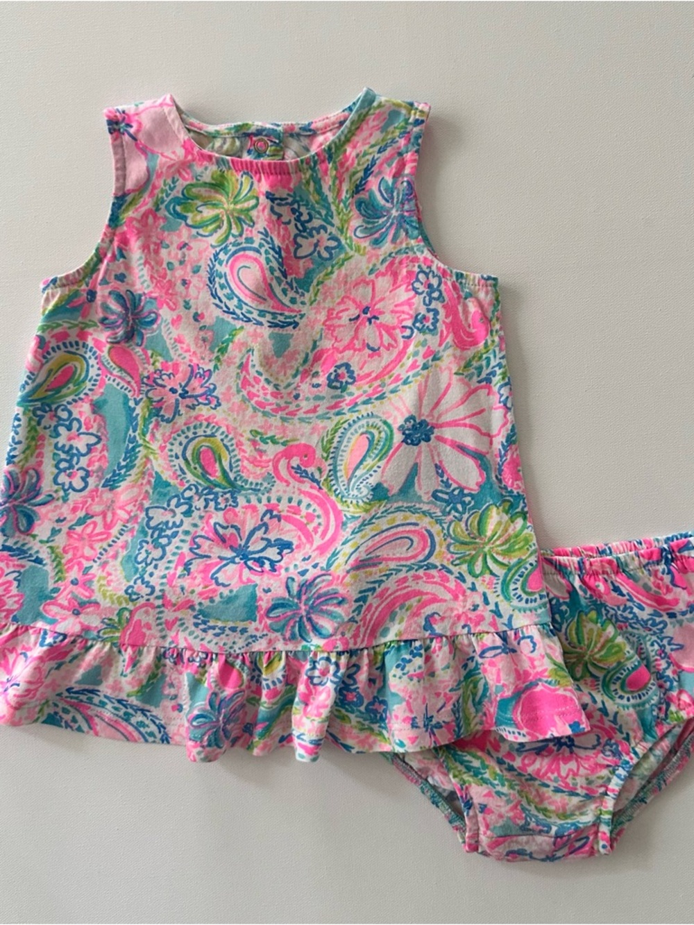 Lilly Pulitzer 18-24 Months Baby Girl Pink Blue Paisley Floral Ruffle Dress